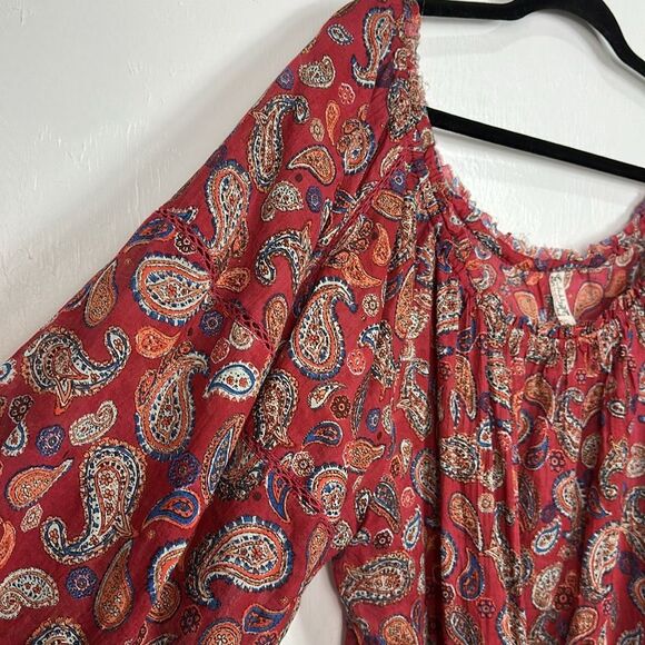 Free People Sundown Rust Red Paisley Print Off-the-Shoulder Bodysuit Size M - Picture 5 of 12
